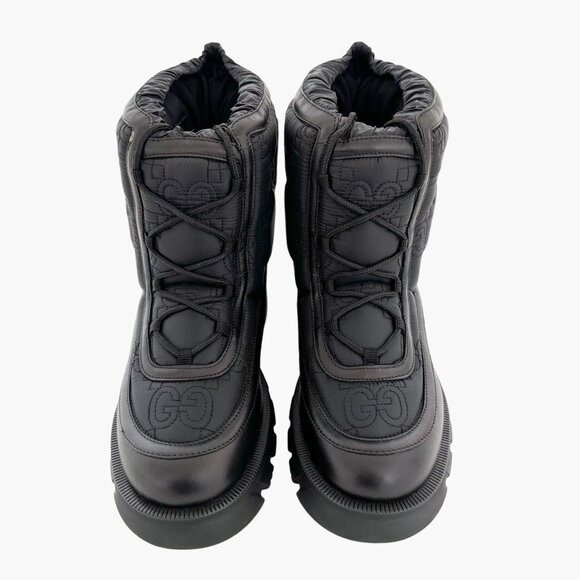 Gucci Romance GG Quilted Snow Boot EU 42 US 12 Black Nylon Leather Puffer Combat - Picture 2 of 16